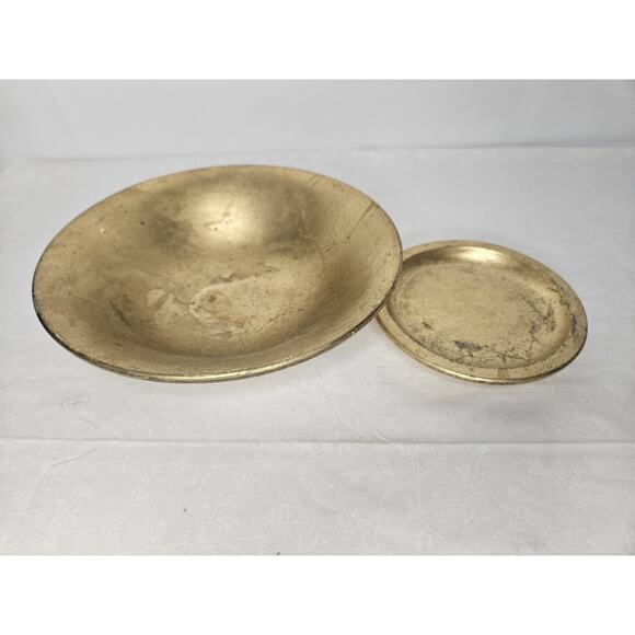 Vintage Pottery Barn Deroma Gilt Terracotta 8" Bowl and Saucer Made In Italy - Picture 3 of 10